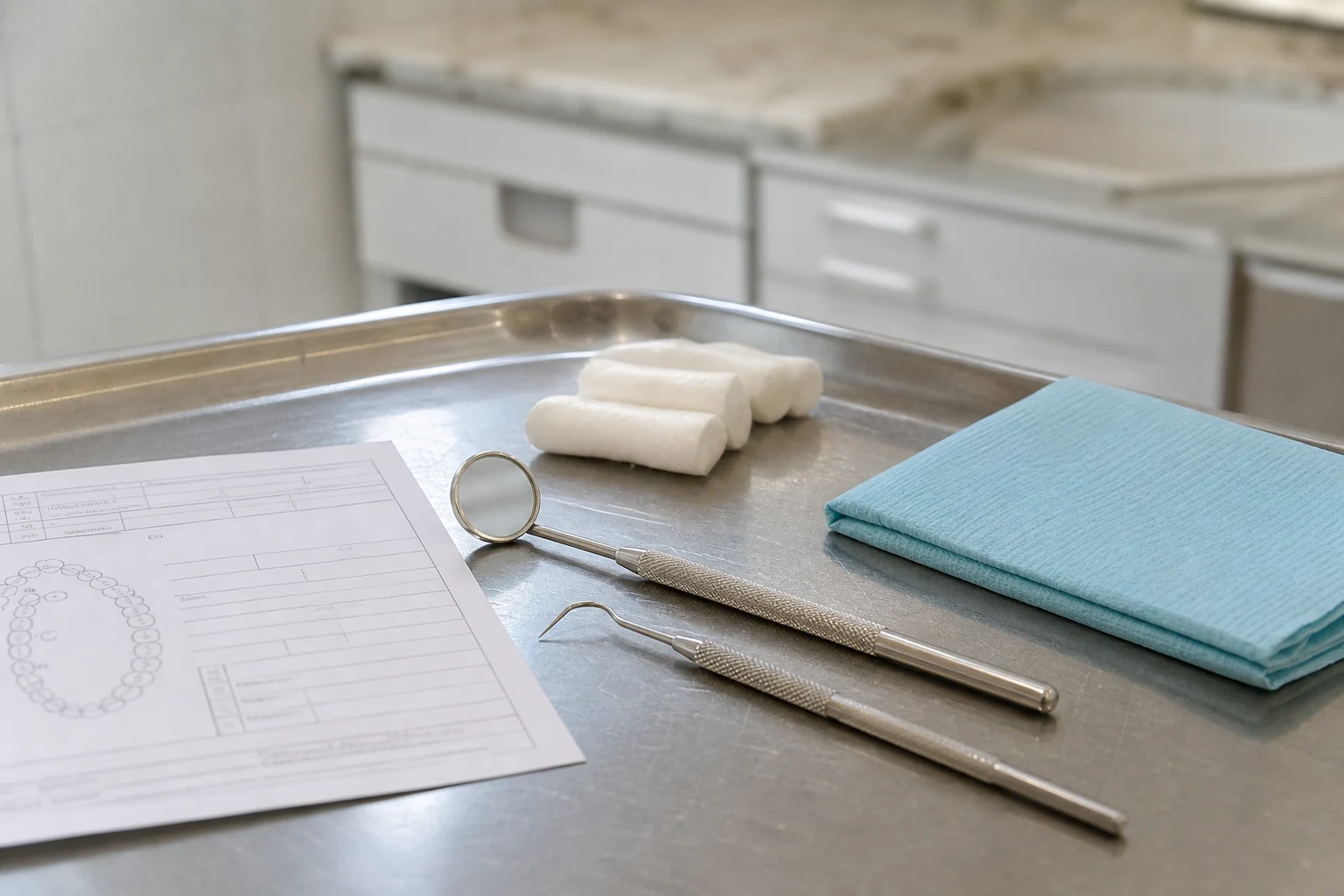 Photographic illustration of Dental examinations equipment and planning context