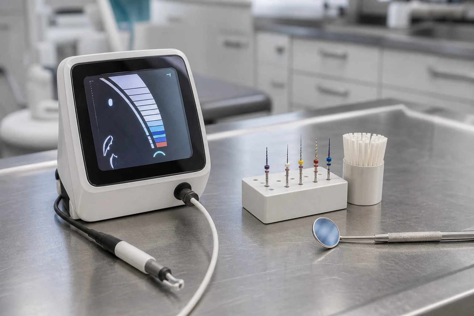 Photographic illustration of Root canal treatment equipment and planning context