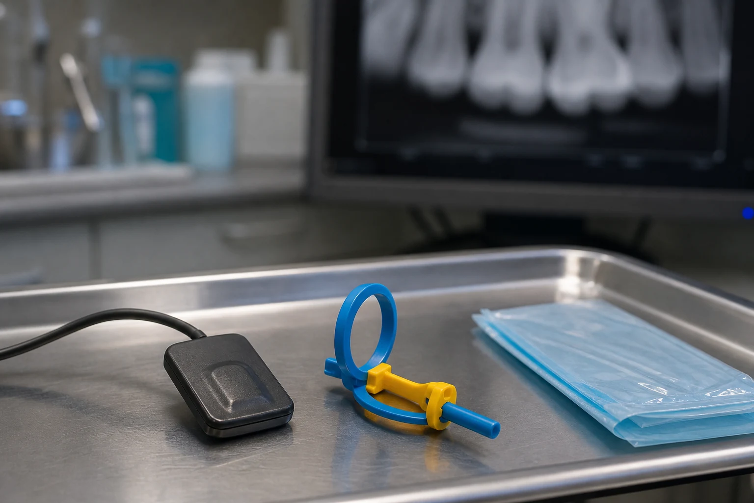 Photographic illustration of Dental X-rays equipment and planning context